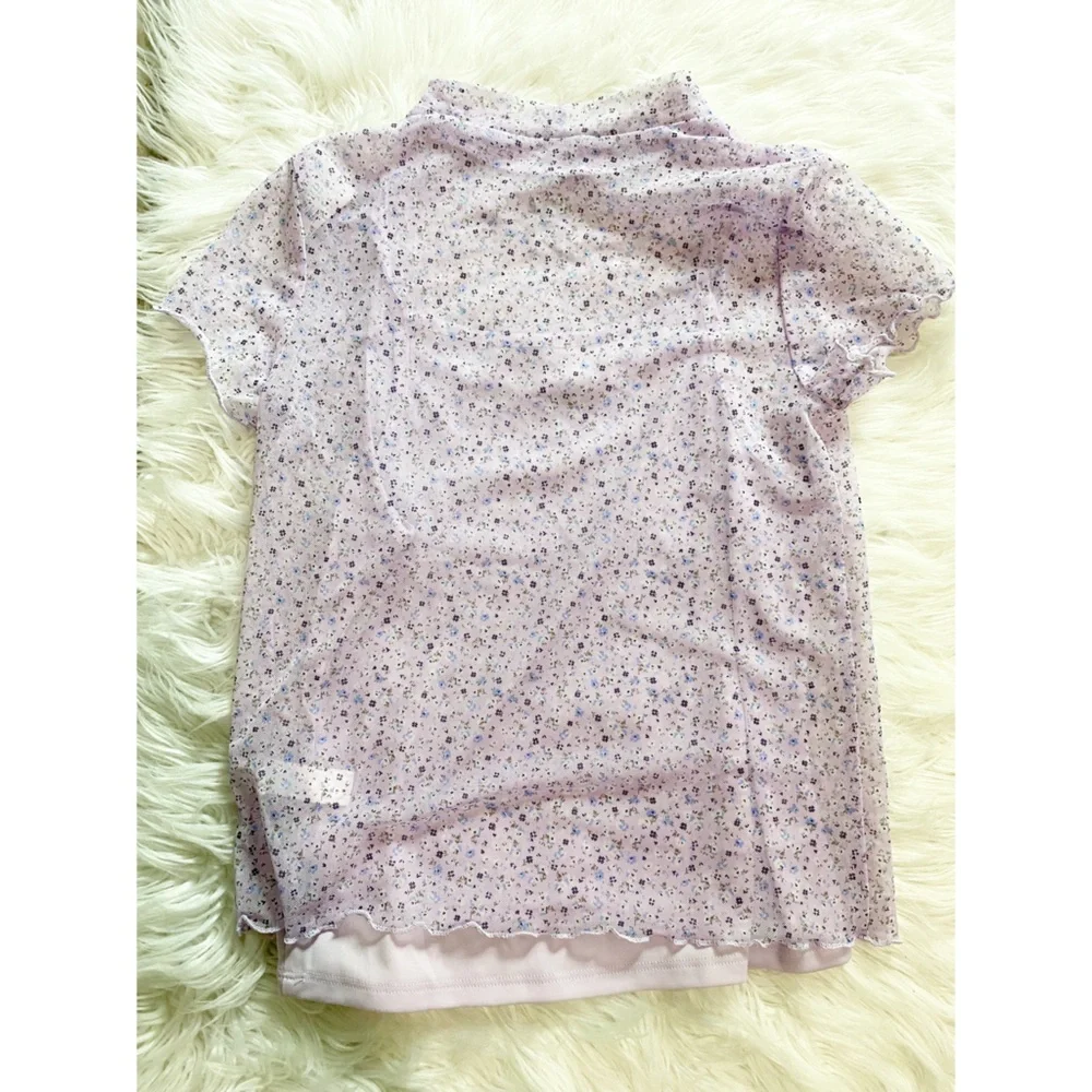 Justice girls floral purple sheer tank lined short sleeve top sz10 NWT